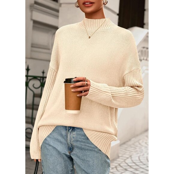 Women’s Oversized Long Sleeve Knit Sweater Mock Neck Fall Casual - Picture 3 of 8